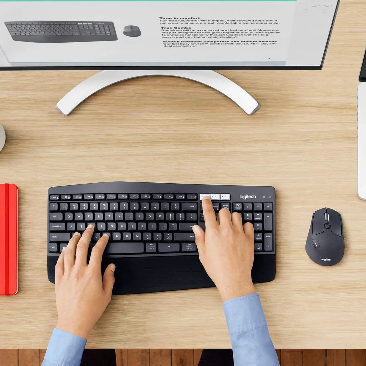 Alt view image 9 of 16 - Logitech MK850 Performance Wireless Keyboard and Mouse Combo - USB Wireless Bluetooth/RF USB Wireless Bluetooth/RF Optical - 1000 dpi - 8 Button - Scroll Wheel - AAA, AA - Compatible with Desktop ...
