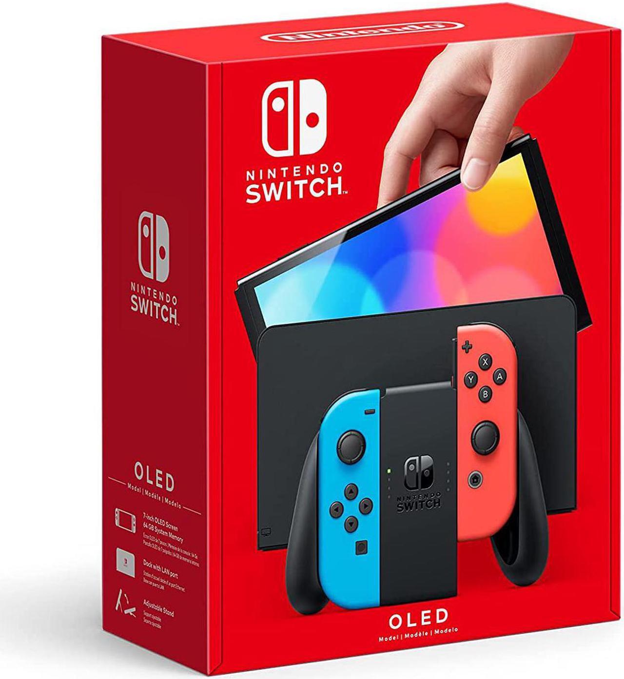 Alt view image 2 of 12 - Nintendo HEGSKABAA Switch - OLED Model with Neon Red & Neon Blue Joy-Con