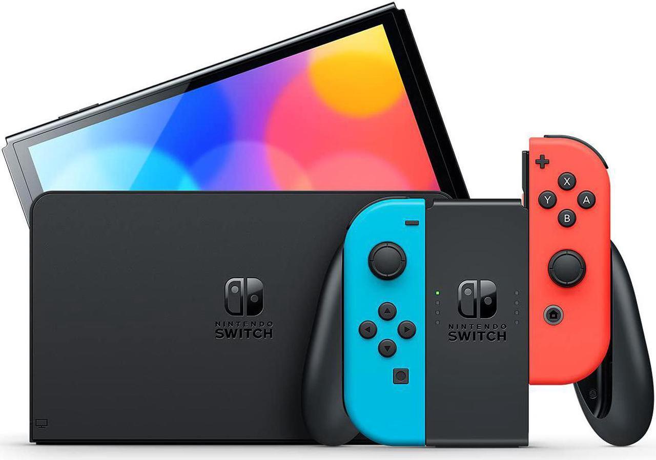 Alt view image 3 of 12 - Nintendo HEGSKABAA Switch - OLED Model with Neon Red & Neon Blue Joy-Con