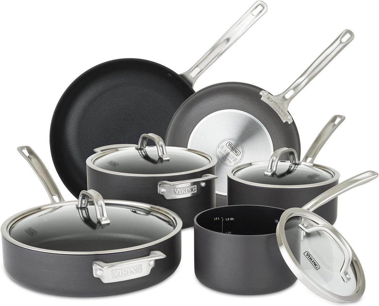 Alt view image 2 of 8 - Viking Culinary Hard Anodized Nonstick Cookware Set, 10 Piece, Gray