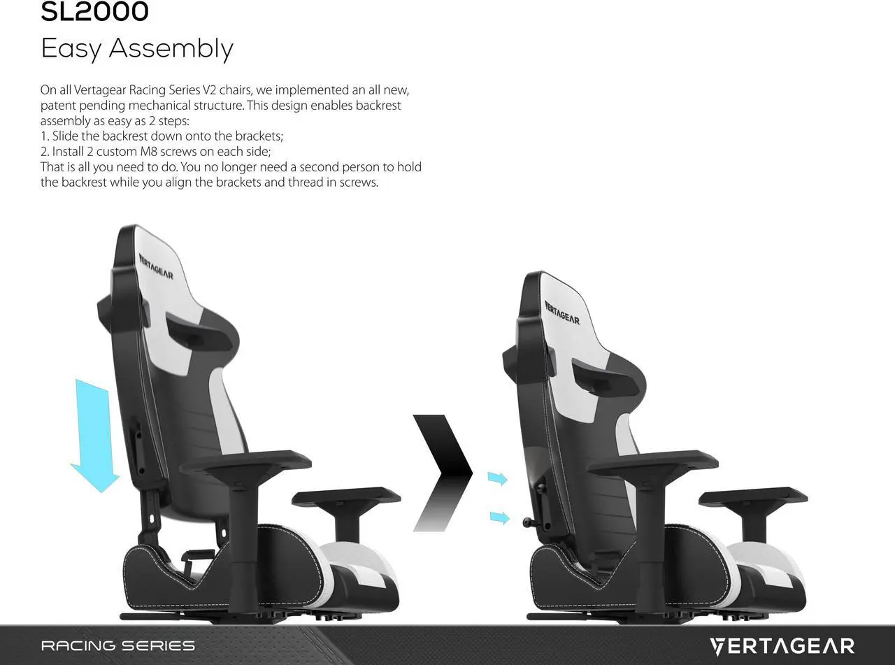 Alt view image 4 of 11 - Vertagear S-Line SL2000 Racing Series Gaming Office Chair - Black/White(Rev. 2)