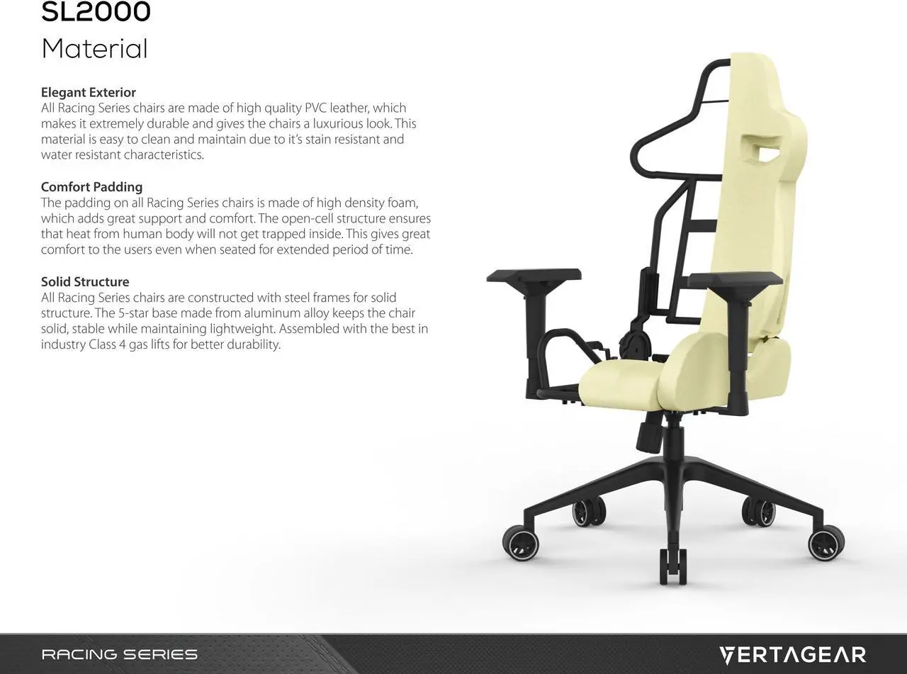Alt view image 6 of 11 - Vertagear S-Line SL2000 Racing Series Gaming Office Chair - Black/White(Rev. 2)