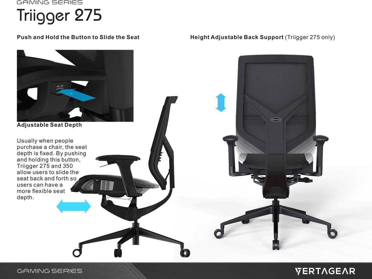 Alt view image 2 of 7 - Vertagear Gaming Series Triigger 275 Ergonomic Office Chair (Red)