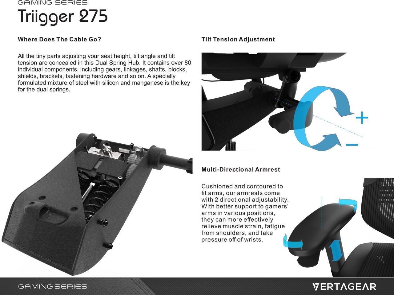 Alt view image 5 of 7 - Vertagear Gaming Series Triigger 275 Ergonomic Office Chair (Red)