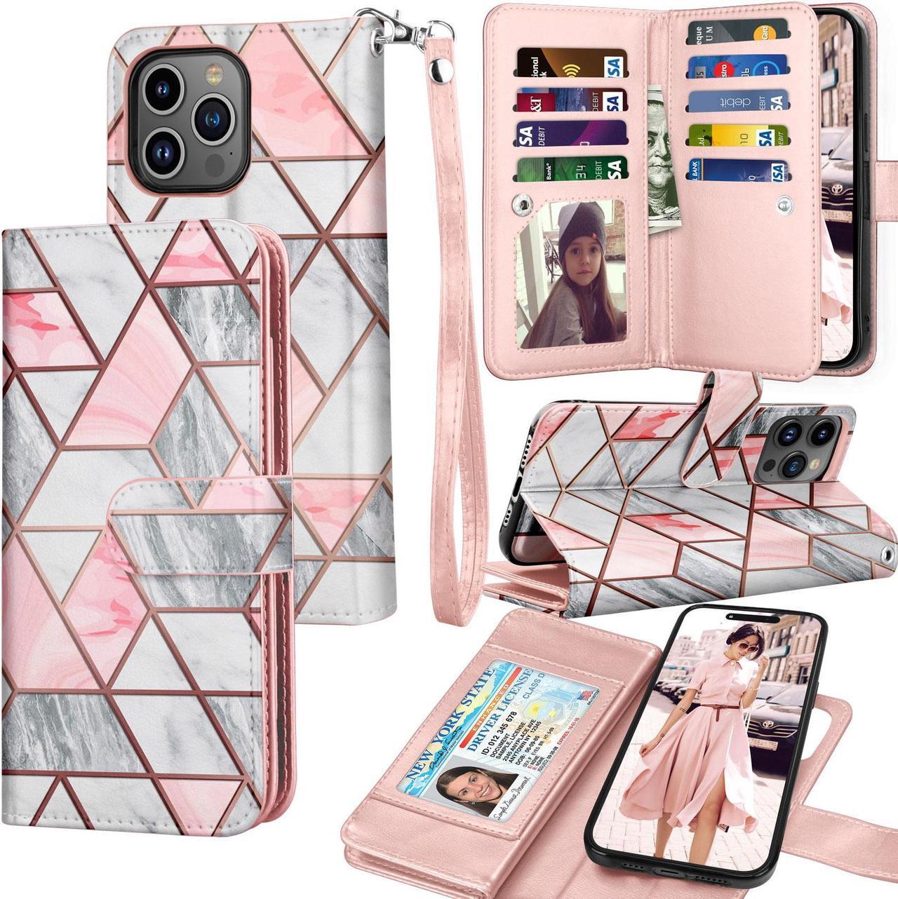 Main image of Tekcoo Wallet Case Compatible with iPhone 15 (6.2 inch) 2023 Luxury ID Cash Credit Card Slots Holder Carrying Pouch Folio Flip PU Leather Cover [Detachable Magnetic Hard Case] with Strap [Marble]