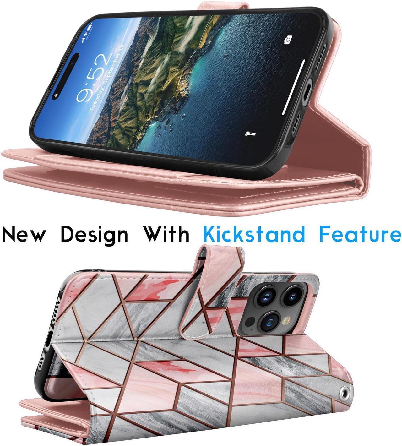 Alt view image 4 of 6 - Tekcoo Wallet Case Compatible with iPhone 15 (6.2 inch) 2023 Luxury ID Cash Credit Card Slots Holder Carrying Pouch Folio Flip PU Leather Cover [Detachable Magnetic Hard Case] with Strap [Marble]