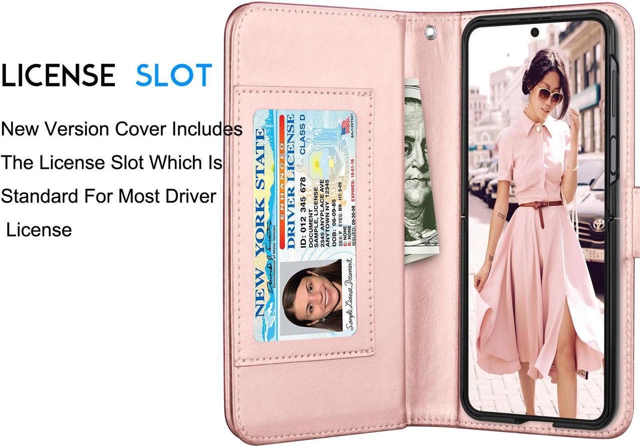Alt view image 5 of 6 - Galaxy Z Flip 5 Case, 2023 Galaxy Z Flip5 Wallet Case, Tekcoo Luxury PU Leather Credit Card Slots Holder Carrying Folio Cover [Detachable Magnetic Case] Kickstand for Samsung Z Flip5 5G [Rose Gold]