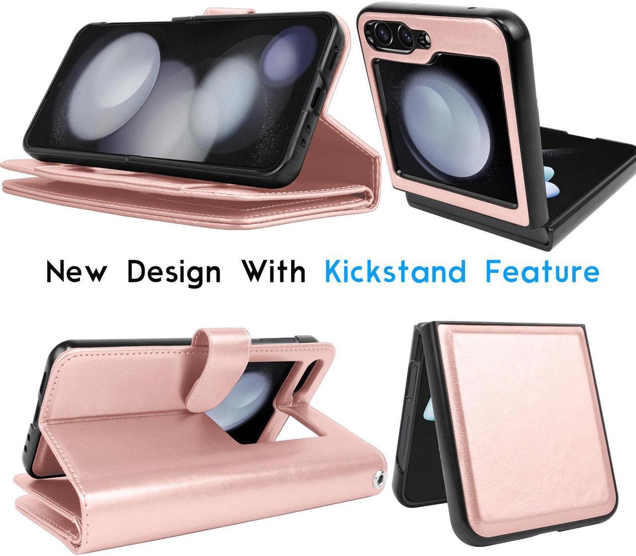 Alt view image 4 of 6 - Galaxy Z Flip 5 Case, 2023 Galaxy Z Flip5 Wallet Case, Tekcoo Luxury PU Leather Credit Card Slots Holder Carrying Folio Cover [Detachable Magnetic Case] Kickstand for Samsung Z Flip5 5G [Rose Gold]