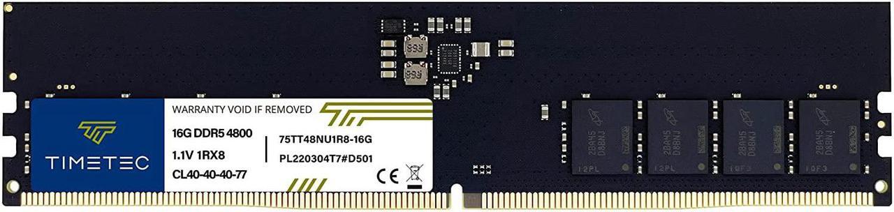 Main image of Timetec 16GB DDR5 4800MHz PC5-38400 Unbuffered Non-ECC 1.1V CL40 1Rx8 Single Rank 288 Pin UDIMM Desktop Memory RAM Module Upgrade (16GB)