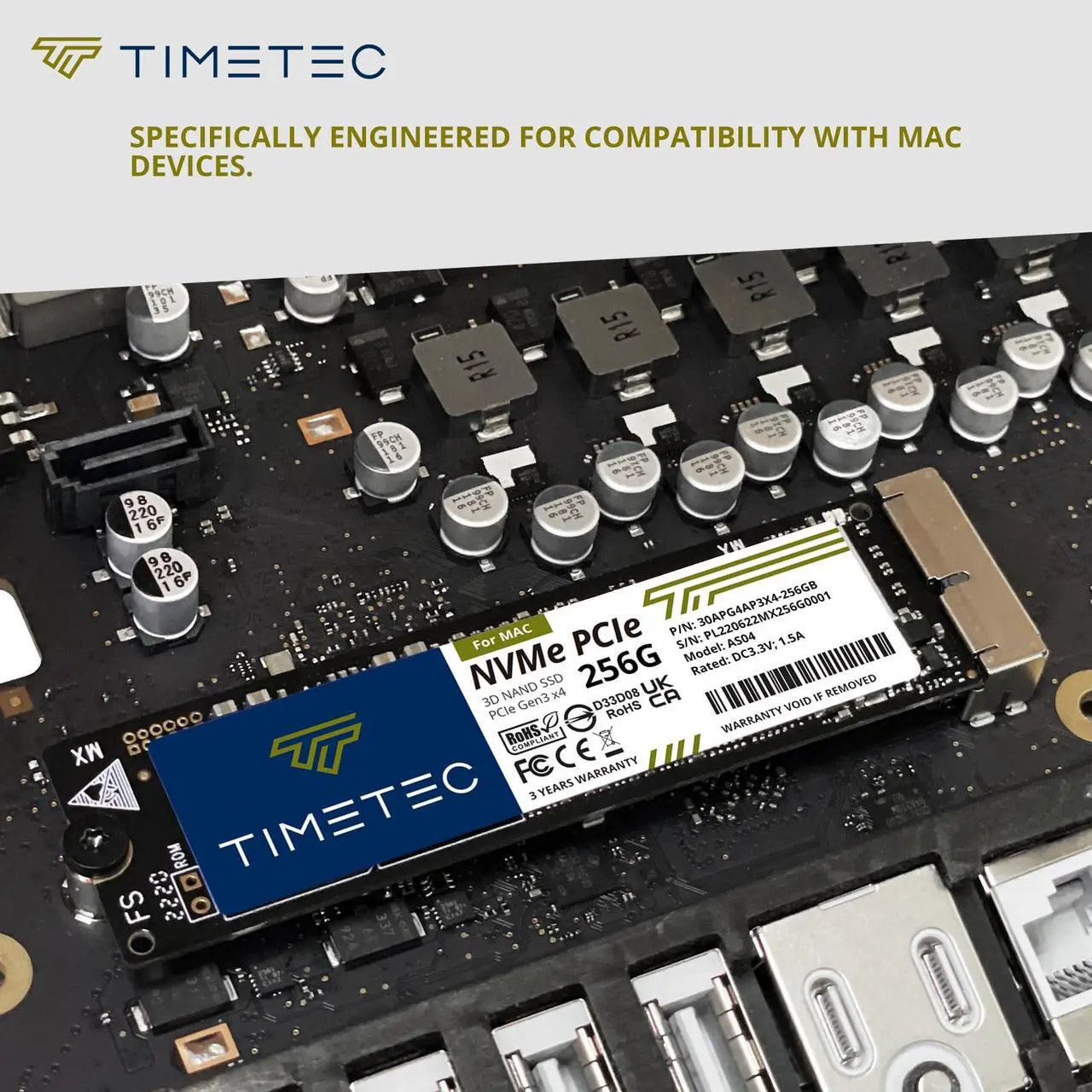 Alt view image 4 of 7 - Timetec 256GB MAC SSD NVMe PCIe Gen3x4 3D NAND TLC Read Up to 1,950MB/s Compatible with Apple MacBook Air (2013-2015, 2017), MacBook Pro (2013-2015), iMac (2013-2019), Mac Pro (2013), Mac Mini (2014)