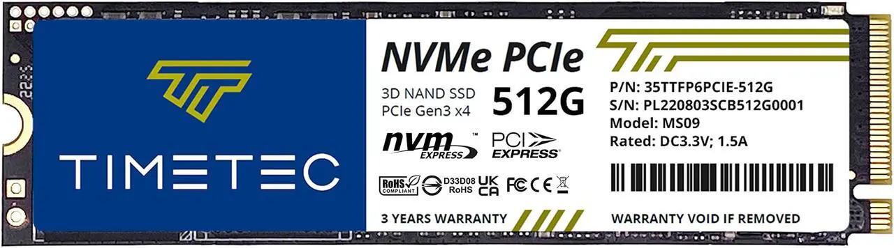Main image of Timetec 512GB 3D NAND NVMe Gen3x4 PCIe M.2 2280 Internal Solid State Drive