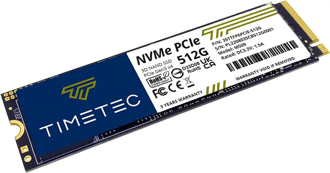 Alt view image 3 of 7 - Timetec 512GB 3D NAND NVMe Gen3x4 PCIe M.2 2280 Internal Solid State Drive