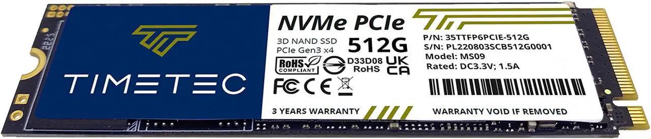 Alt view image 4 of 7 - Timetec 512GB 3D NAND NVMe Gen3x4 PCIe M.2 2280 Internal Solid State Drive
