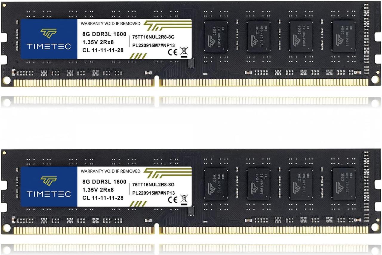 Main image of Timetec 16GB KIT(2x8GB) DDR3L / DDR3 1600MHz (DDR3L-1600) PC3L-12800 / PC3-12800 Non-ECC Unbuffered 1.35V/1.5V CL11 2Rx8 Dual Rank 240 Pin UDIMM Desktop PC Computer Memory RAM(SDRAM) Module Upgrade