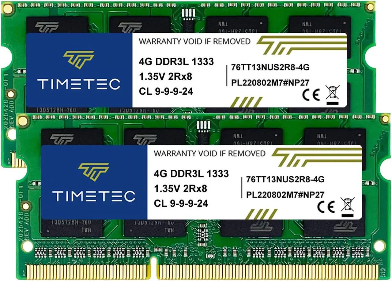 Main image of Timetec 8GB KIT(2x4GB) DDR3 / DDR3L 1333MHz PC3-10600 Non-ECC Unbuffered 1.5V / 1.35V CL9 2Rx8 Dual Rank Low Density 204 Pin SODIMM Laptop Notebook PC Computer Memory RAM Module Upgrade