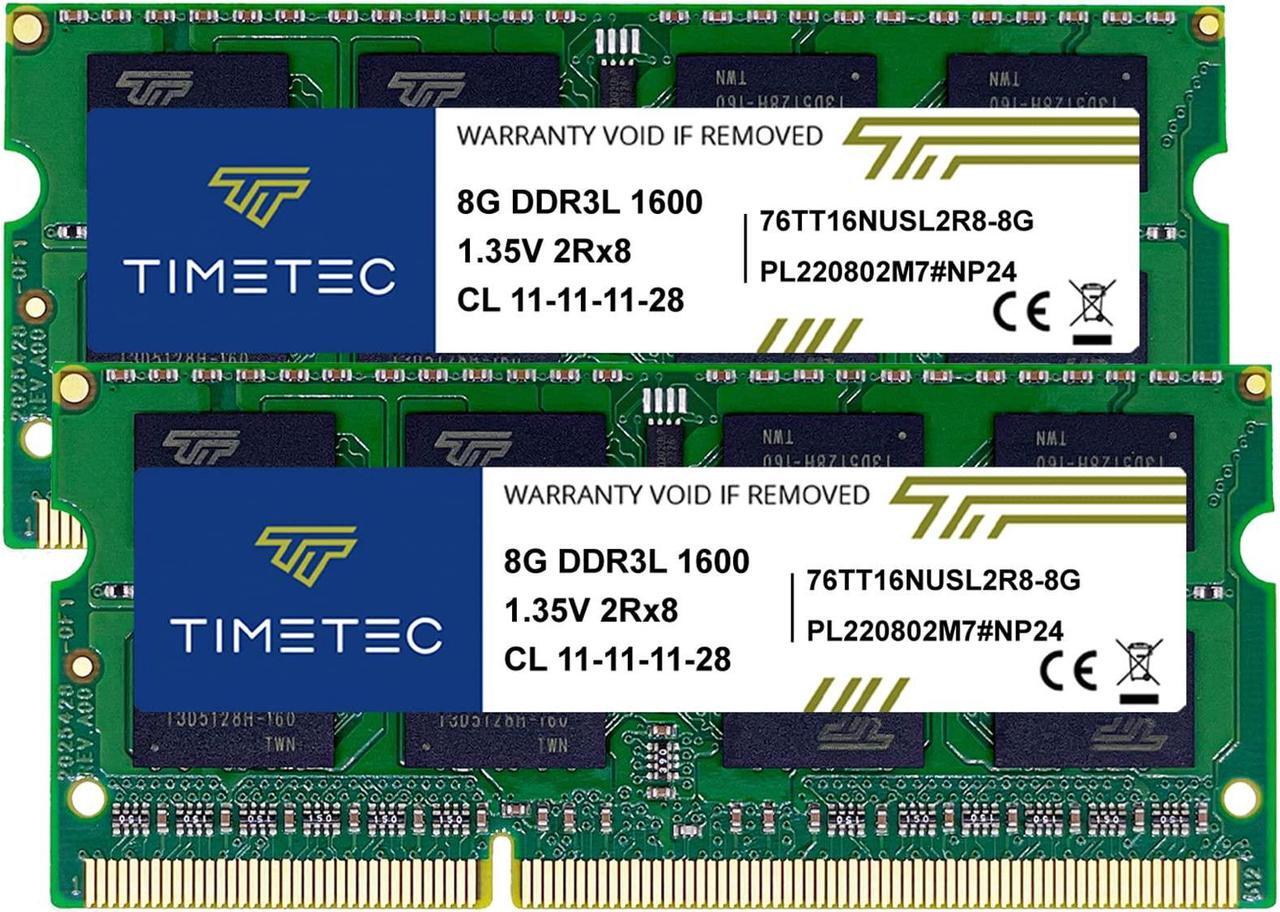 Main image of Timetec 16GB KIT(2x8GB) DDR3L/DDR3 1600MHz(DDR3L-1600) PC3L-12800 Non-ECC Unbuffered 1.35V/1.5V CL11 2Rx8 Dual Rank 204 Pin SODIMM Laptop Notebook RAM