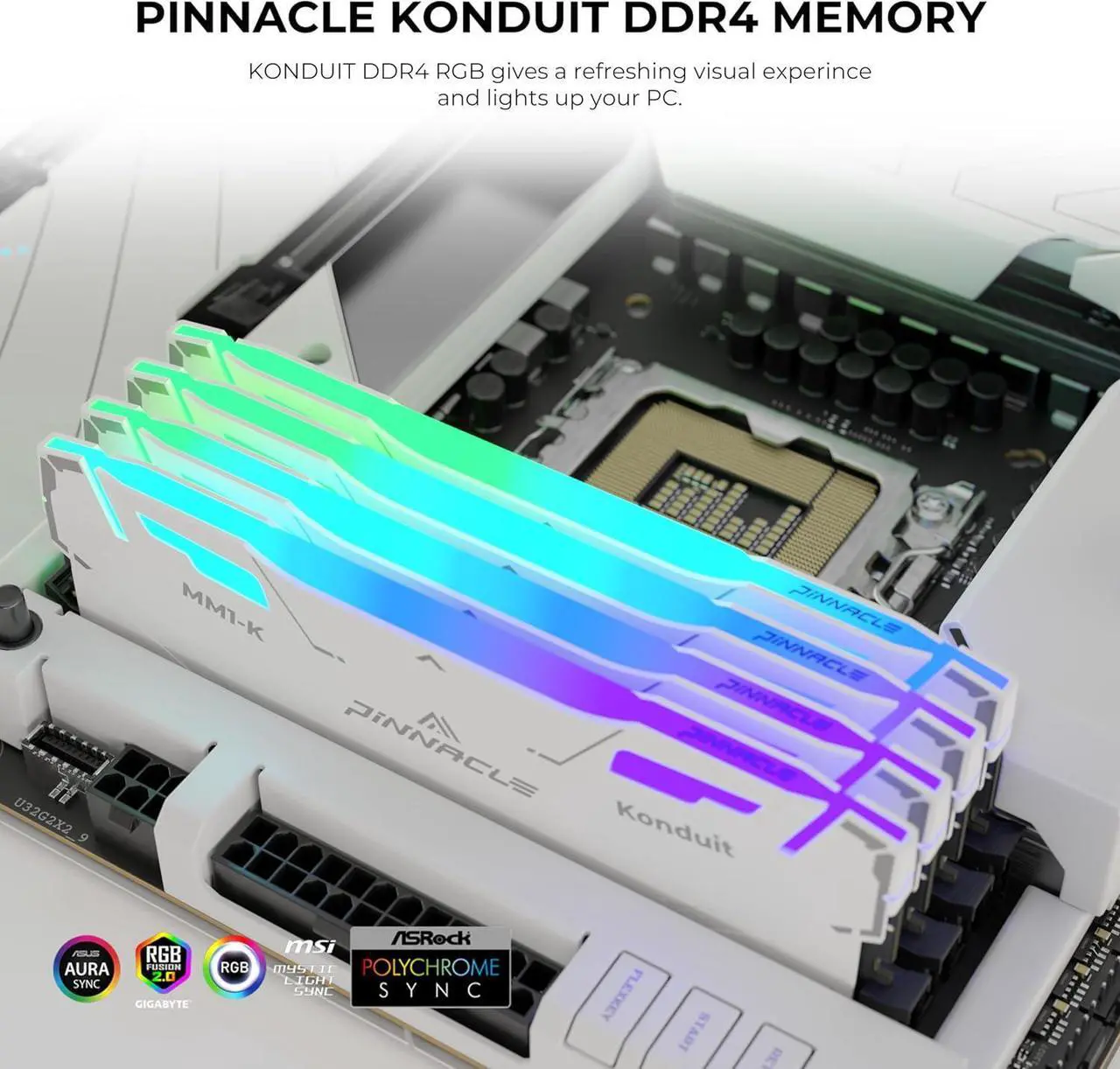 Alt view image 2 of 7 - Timetec Pinnacle Konduit RGB 32GB KIT(2x16GB) DDR4 3600MHz PC4-28800 CL18-22-22-42 XMP2.0 Overclocking 1.35V Dual Rank Compatible for AMD and Intel Desktop Gaming PC Memory Module RAM - White