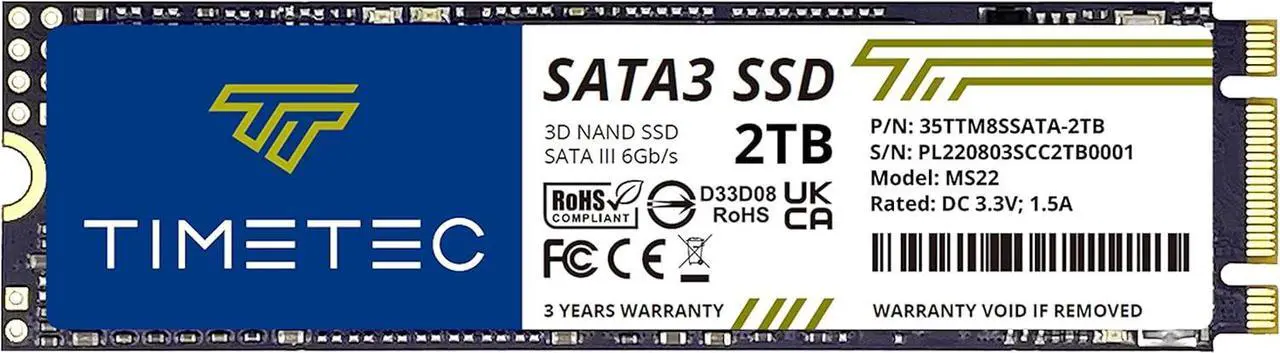 Main image of Timetec 2TB SSD 3D NAND QLC SATA III 6Gb/s M.2 2280 NGFF Read Speed Up to 550MB/s SLC Cache Performance Boost Internal Solid State Drive for PC Computer Laptop and Desktop (2TB)