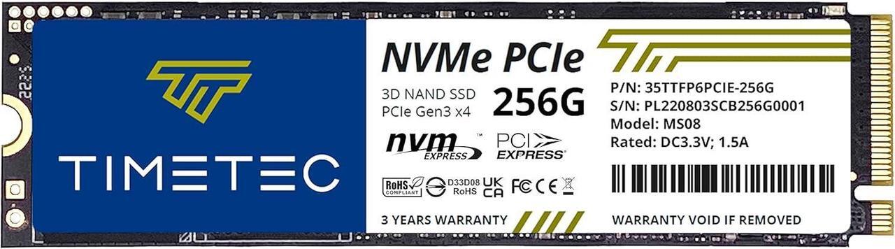 Main image of Timetec 256GB 3D NAND NVMe Gen3x4 PCIe M.2 2280 Internal Solid State Drive