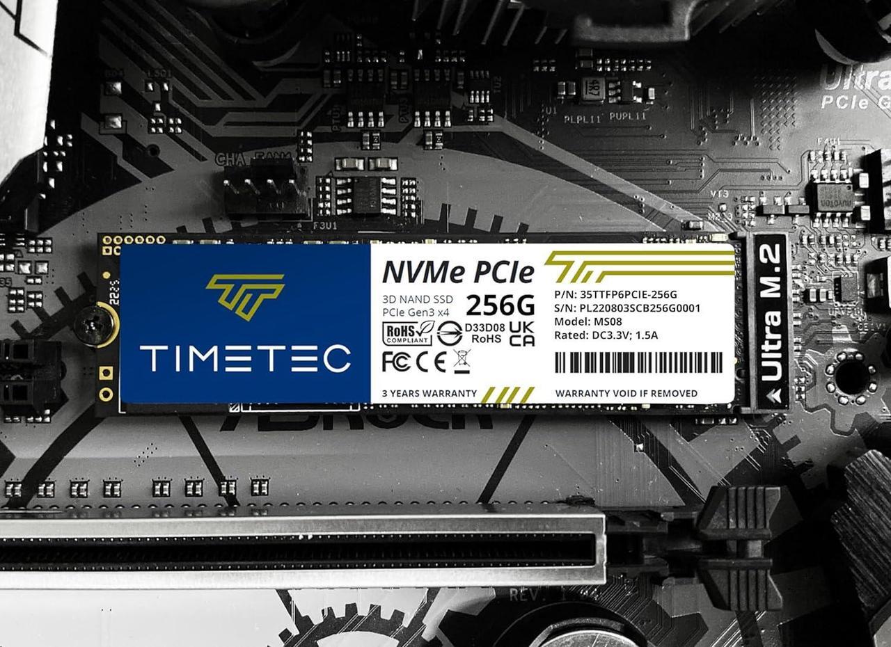 Alt view image 3 of 7 - Timetec 256GB 3D NAND NVMe Gen3x4 PCIe M.2 2280 Internal Solid State Drive