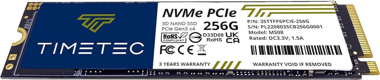 Alt view image 5 of 7 - Timetec 256GB 3D NAND NVMe Gen3x4 PCIe M.2 2280 Internal Solid State Drive