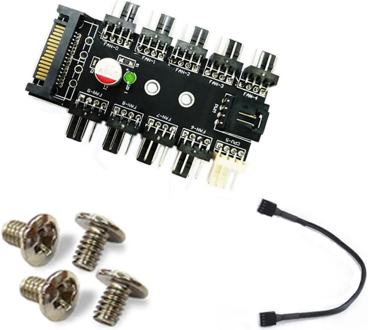Alt view image 5 of 6 - Vibob Chassis Fan Hub CPU Cooling HUB 10 Port 12V 3Pin/4 Pin Fan PWM Fan Hub Controller power from SATA Interface