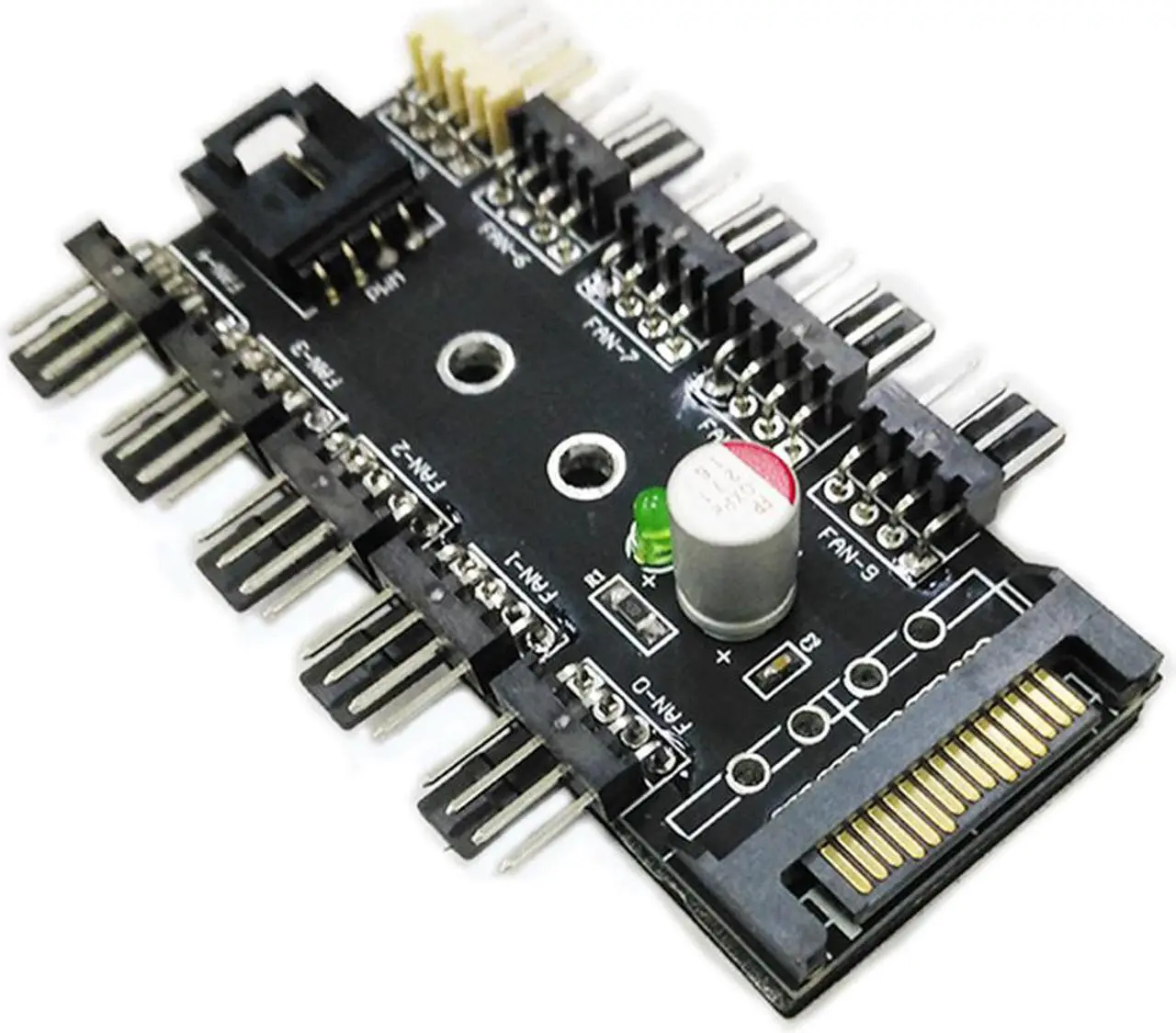 Main image of Vibob Chassis Fan Hub CPU Cooling HUB 10 Port 12V 3Pin/4 Pin Fan PWM Fan Hub Controller power from SATA Interface
