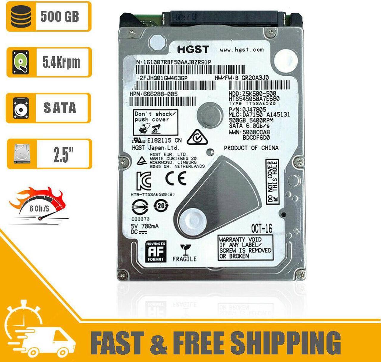 Alt view image 2 of 4 - Hitachi 2.5" Desktop Internal Hard Drive 500GB 5400rpm 8MB Cache SATA 6Gb/s 7pin HDD for Laptop, PC P/N: 0J47805 HTS545050A7E680