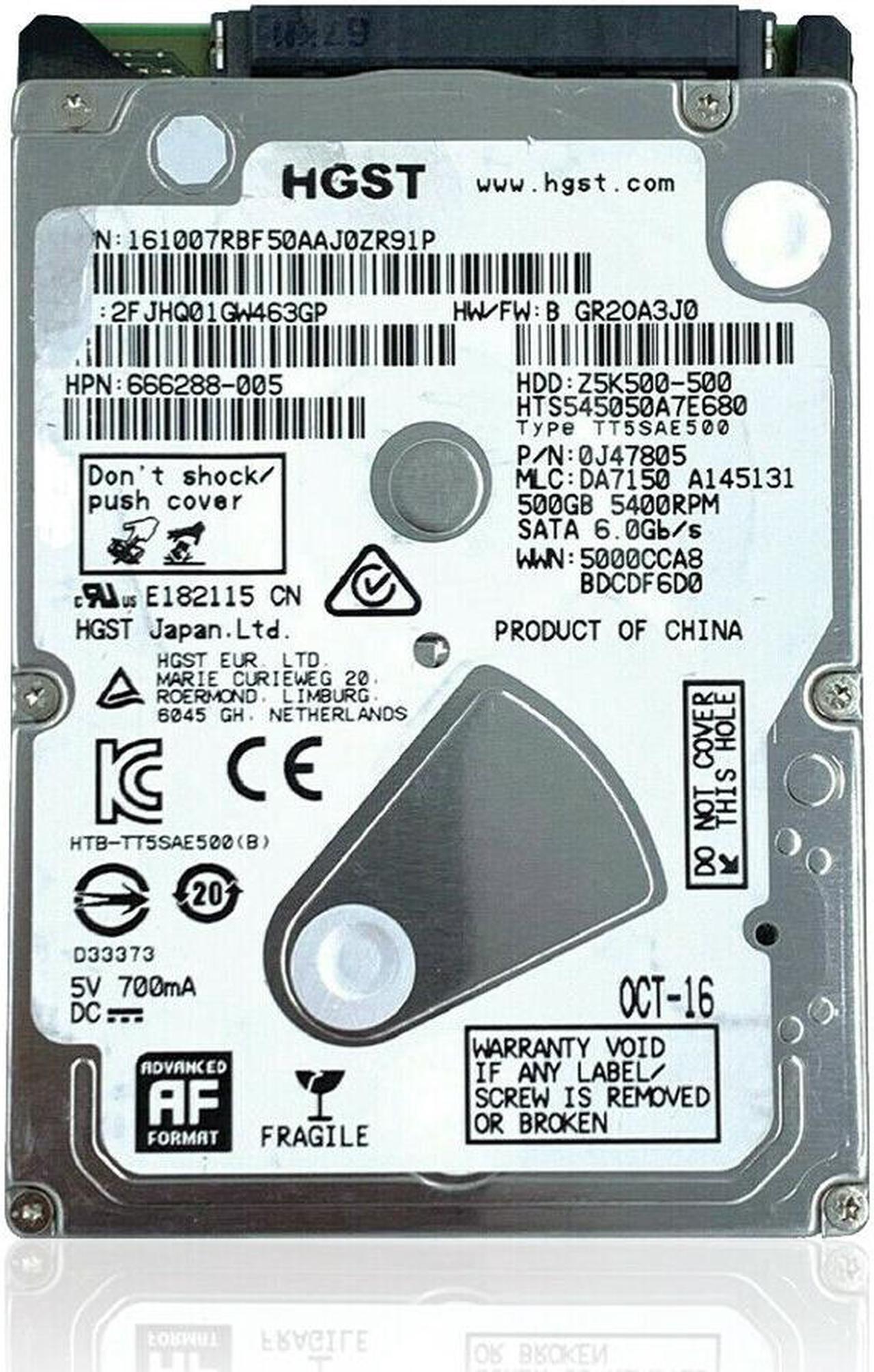Main image of Hitachi 2.5" Desktop Internal Hard Drive 500GB 5400rpm 8MB Cache SATA 6Gb/s 7pin HDD for Laptop, PC P/N: 0J47805 HTS545050A7E680