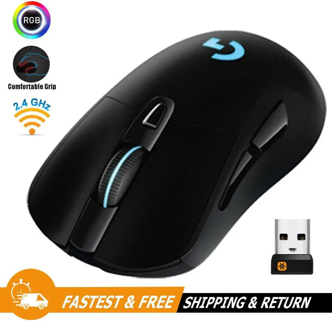 Alt view image 2 of 8 - Logitech G703 Lightspeed Wireless Optical Gaming Mouse 910-005638 with Hero 25K Sensor, Supports PowerPlay & Lightsync RGB Lighting - Black