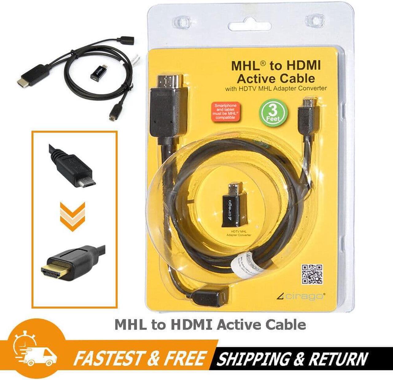 Alt view image 2 of 6 - Cirago 3ft MHL to HDMI Active 1080p Video 7.1 Digital Audio Cable with HDTV MHL Adapter Converter For Android to Connect Smartphone, Tablet, or MHL Compatible Device