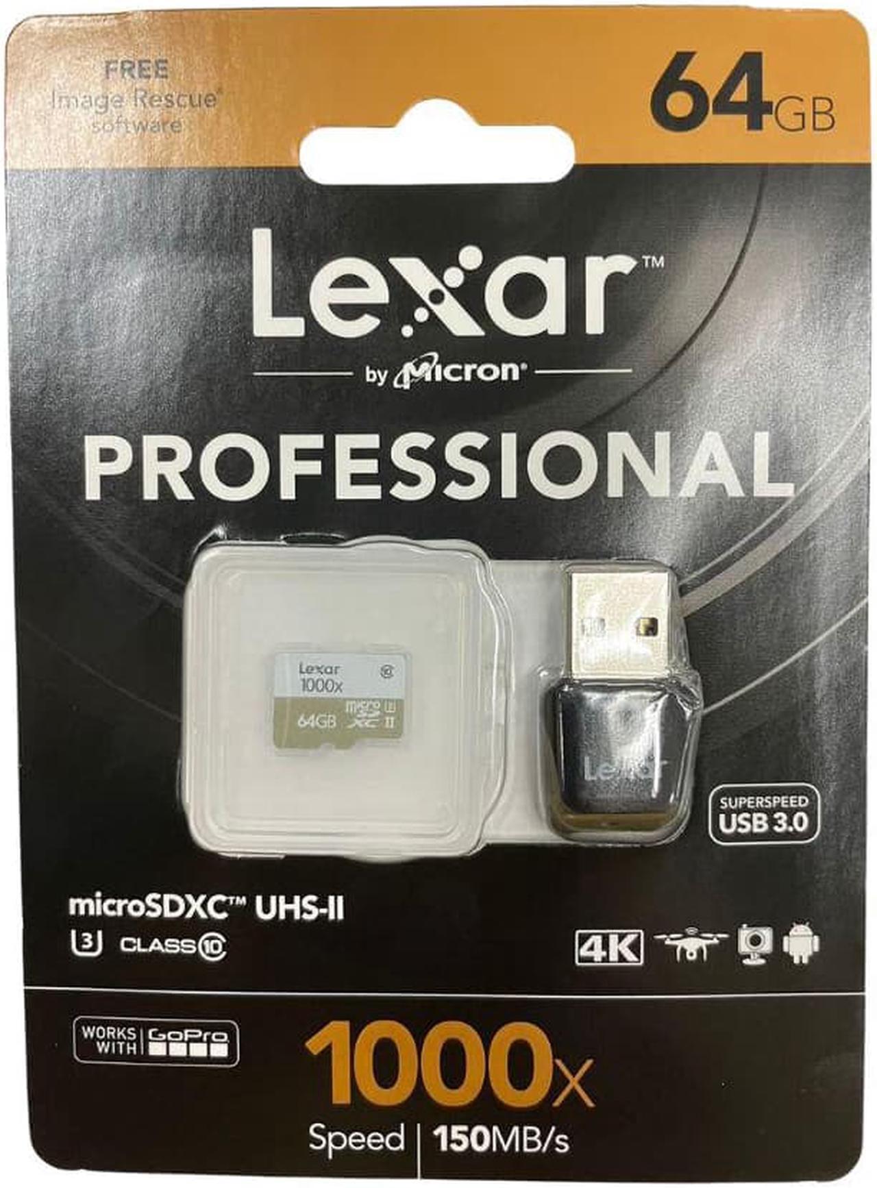 Main image of Lexar Pro Professional 64GB UHS-II Class 10 microSDXC Memory Card 1000x USB 3 Reader (LSDMI64GCBEU1000R)