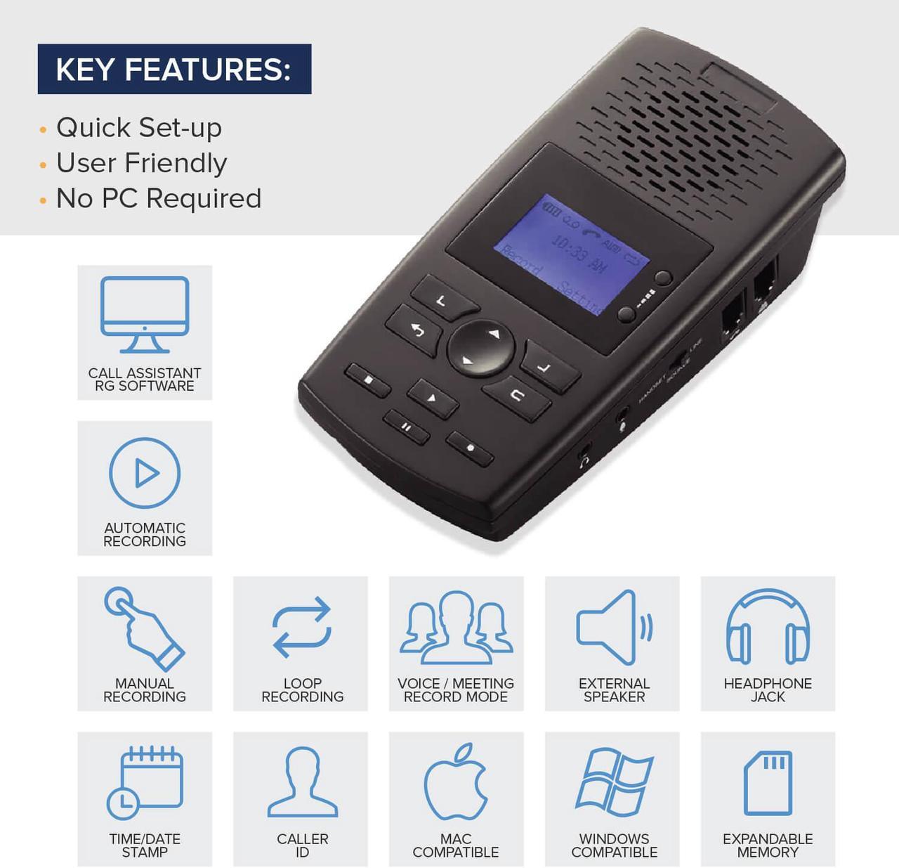 Alt view image 3 of 9 - RecorderGear TR600 Landline Phone Call Recorder For Analog/IP/Digital Lines, Automatic Telephone Recording Device