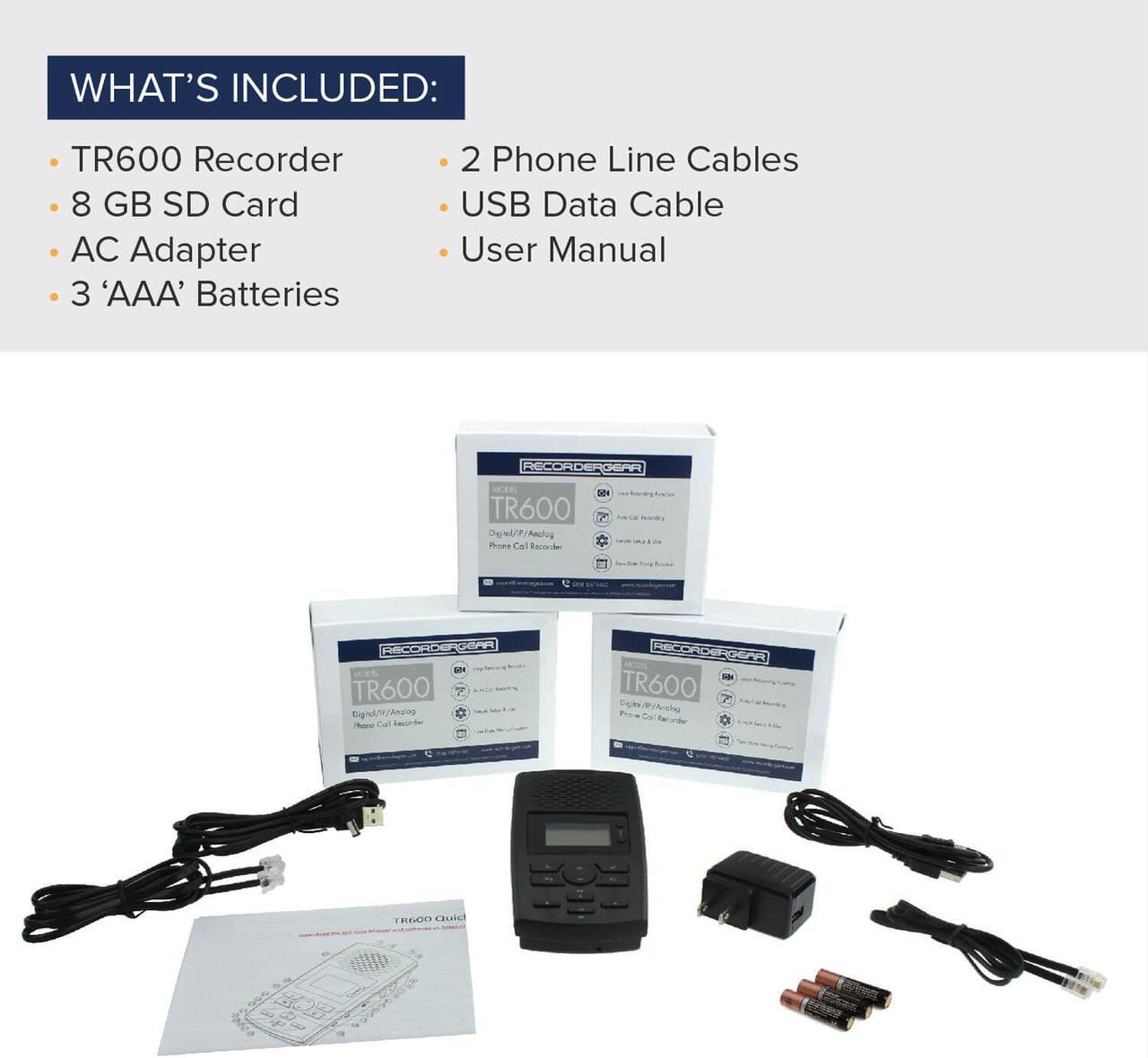 Alt view image 5 of 9 - RecorderGear TR600 Landline Phone Call Recorder For Analog/IP/Digital Lines, Automatic Telephone Recording Device