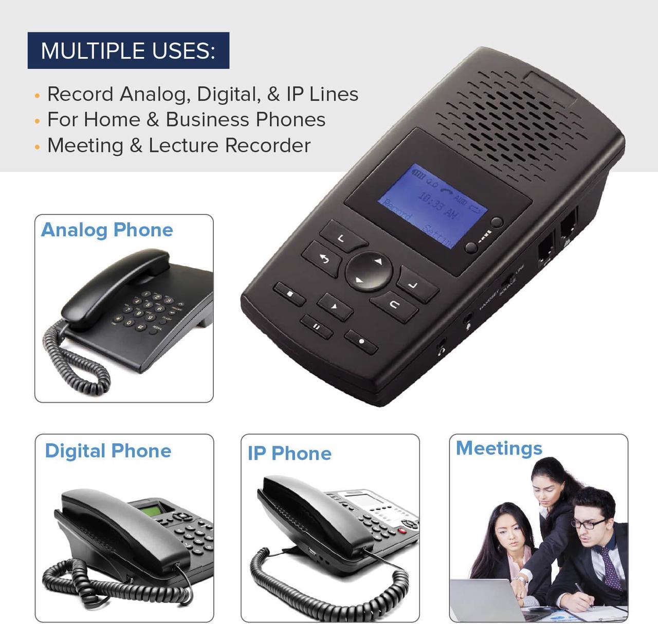 Alt view image 2 of 9 - RecorderGear TR600 Landline Phone Call Recorder For Analog/IP/Digital Lines, Automatic Telephone Recording Device