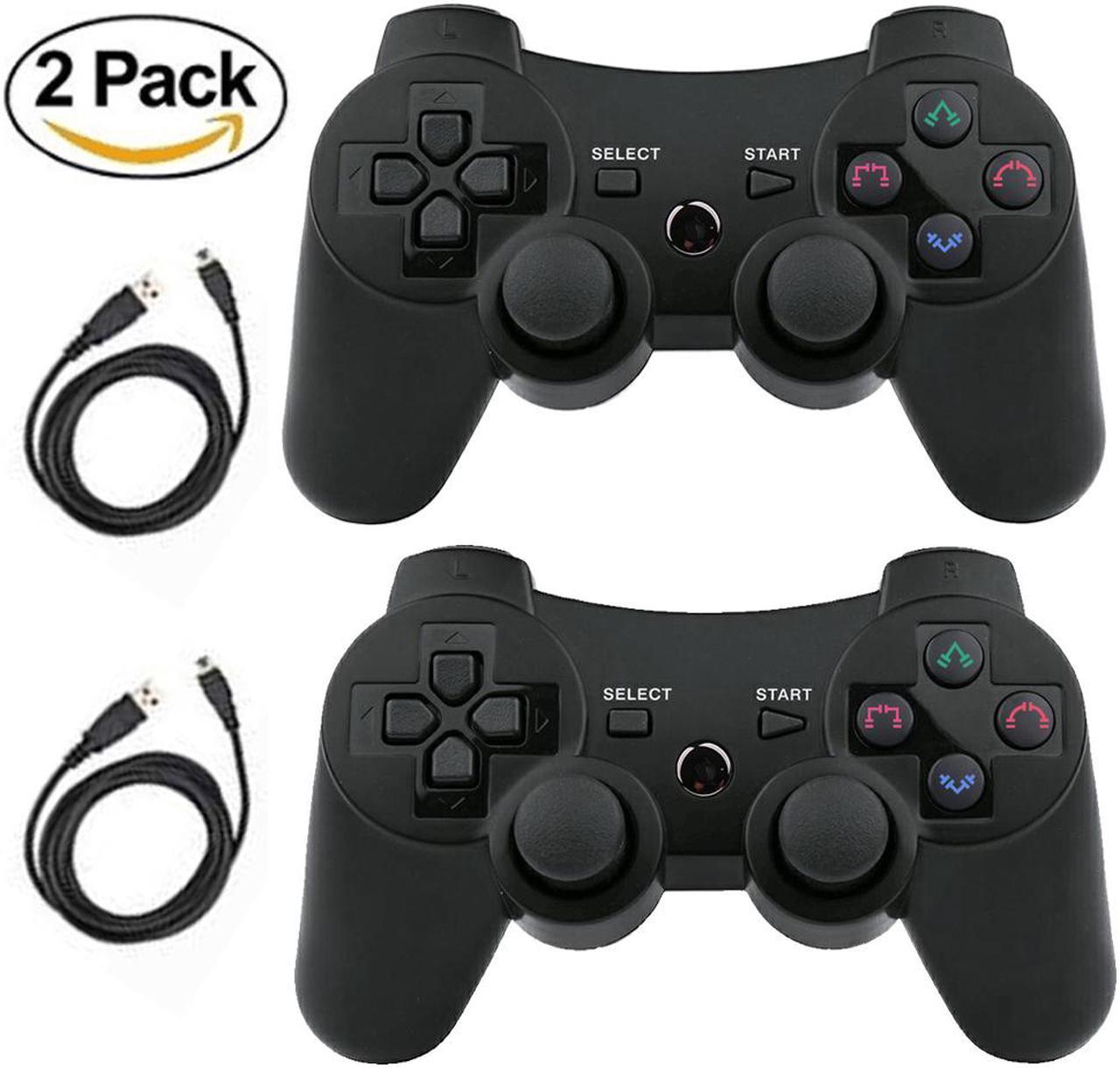 PS3 Controller Wireless 2 Pack Gamepad for PlayStation 3 Bluetooth Game Controller Remote Control Support PS3 with USB Cable (2 Pack Black)