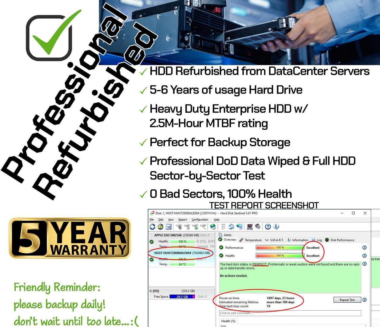 Alt view image 3 of 6 - HGST Ultrastar He8 8TB 512e 7200RPM SATA 6Gb/s 3.5" HDD (HUH728080ALE604)