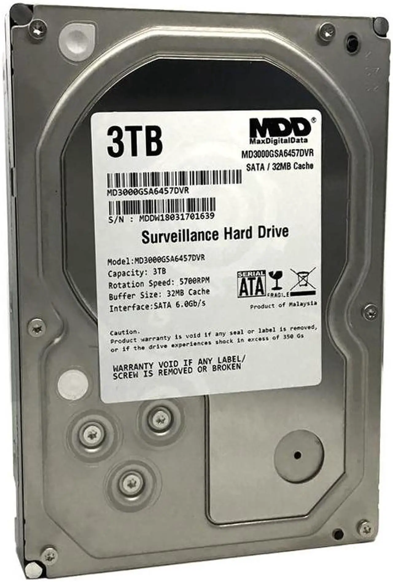Alt view image 2 of 5 - MaxDigitalData 3TB 32MB Cache 5700PM SATA 6.0Gb/s 3.5" Internal Surveillance CCTV DVR Hard Drive (MD3000GSA3257DVR) - 2 Year Warranty