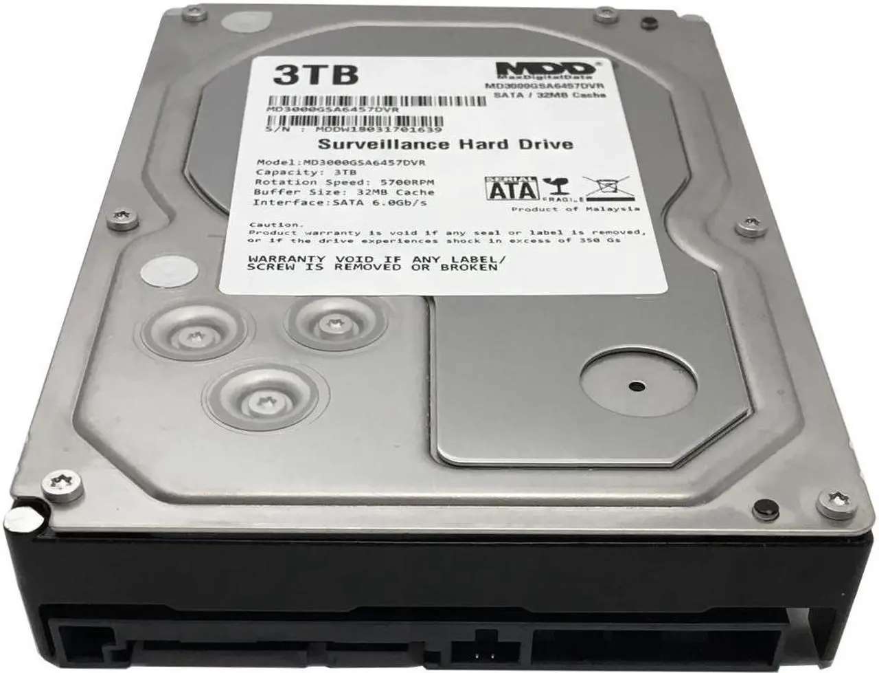 Alt view image 4 of 5 - MaxDigitalData 3TB 32MB Cache 5700PM SATA 6.0Gb/s 3.5" Internal Surveillance CCTV DVR Hard Drive (MD3000GSA3257DVR) - 2 Year Warranty