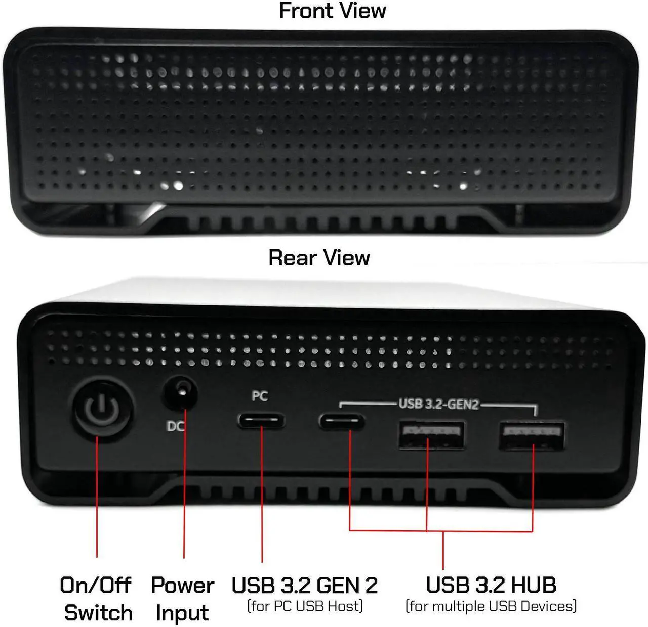Alt view image 2 of 7 - Avolusion PRO-G1 Series 18TB USB 3.2 Gen 2 USB-C External Hard Drive with USB Hub for Windows or MacOS Desktop PC / Laptop (Black) - 2 Year Warranty