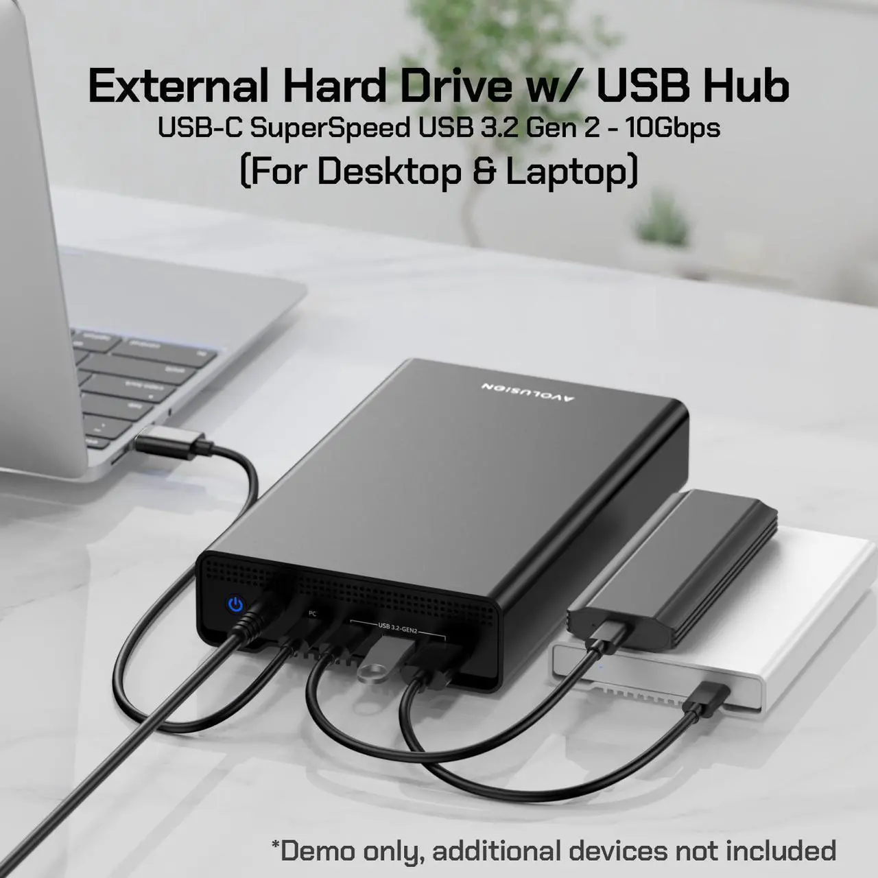 Alt view image 4 of 7 - Avolusion PRO-G1 Series 18TB USB 3.2 Gen 2 USB-C External Hard Drive with USB Hub for Windows or MacOS Desktop PC / Laptop (Black) - 2 Year Warranty