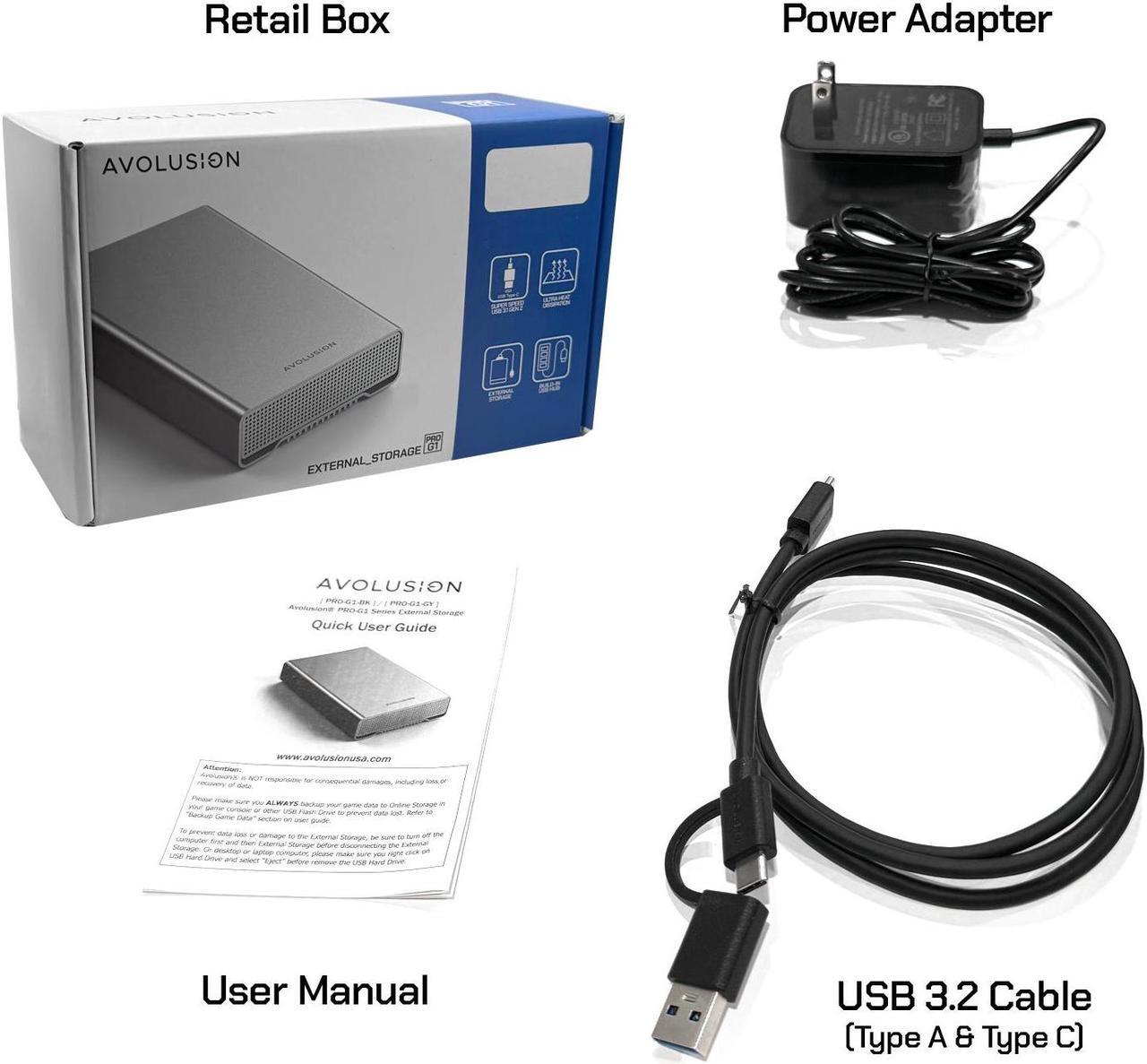 Alt view image 6 of 6 - Avolusion PRO-G1 Series 12TB USB 3.2 Gen 2 USB-C External Hard Drive with USB Hub for Windows or MacOS Desktop PC / Laptop (Silver) - 2 Year Warranty