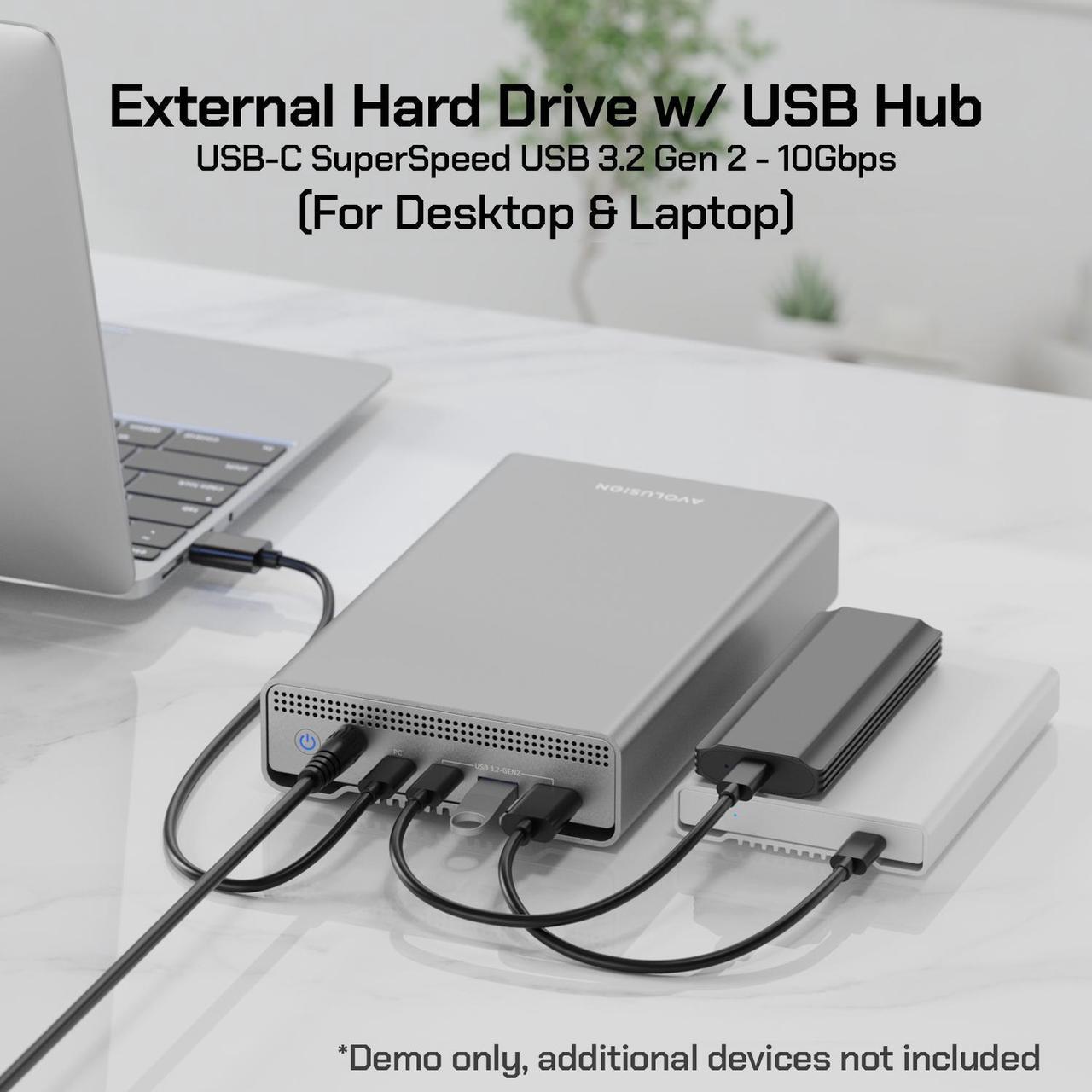 Alt view image 4 of 6 - Avolusion PRO-G1 Series 12TB USB 3.2 Gen 2 USB-C External Hard Drive with USB Hub for Windows or MacOS Desktop PC / Laptop (Silver) - 2 Year Warranty