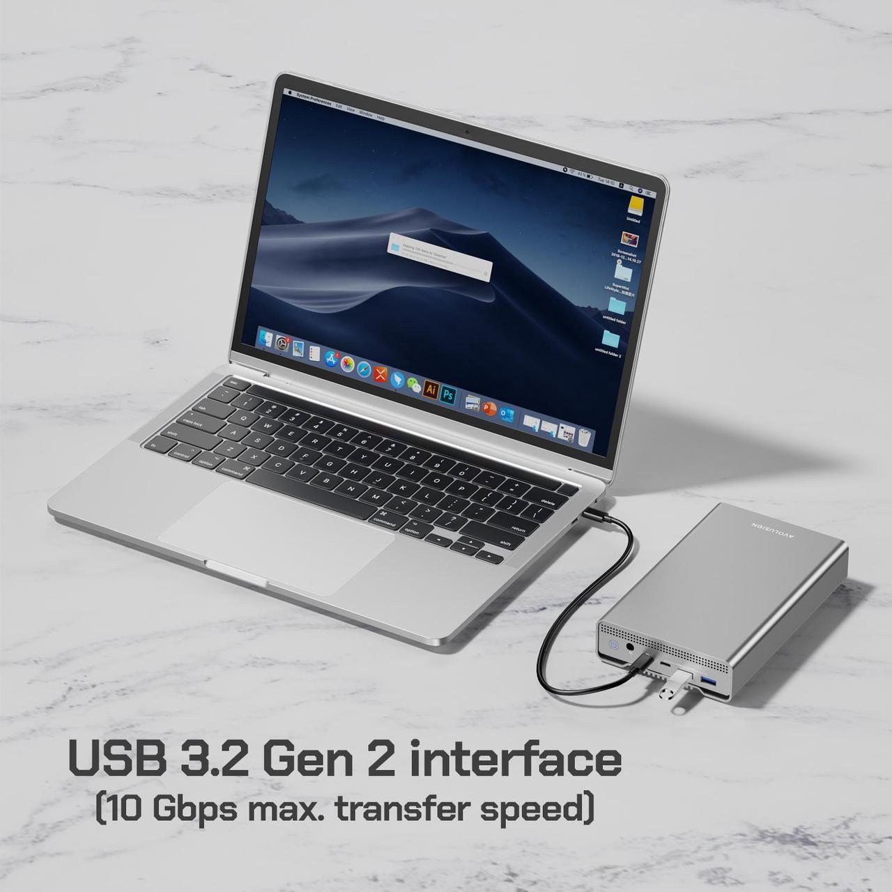 Alt view image 3 of 6 - Avolusion PRO-G1 Series 12TB USB 3.2 Gen 2 USB-C External Hard Drive with USB Hub for Windows or MacOS Desktop PC / Laptop (Silver) - 2 Year Warranty