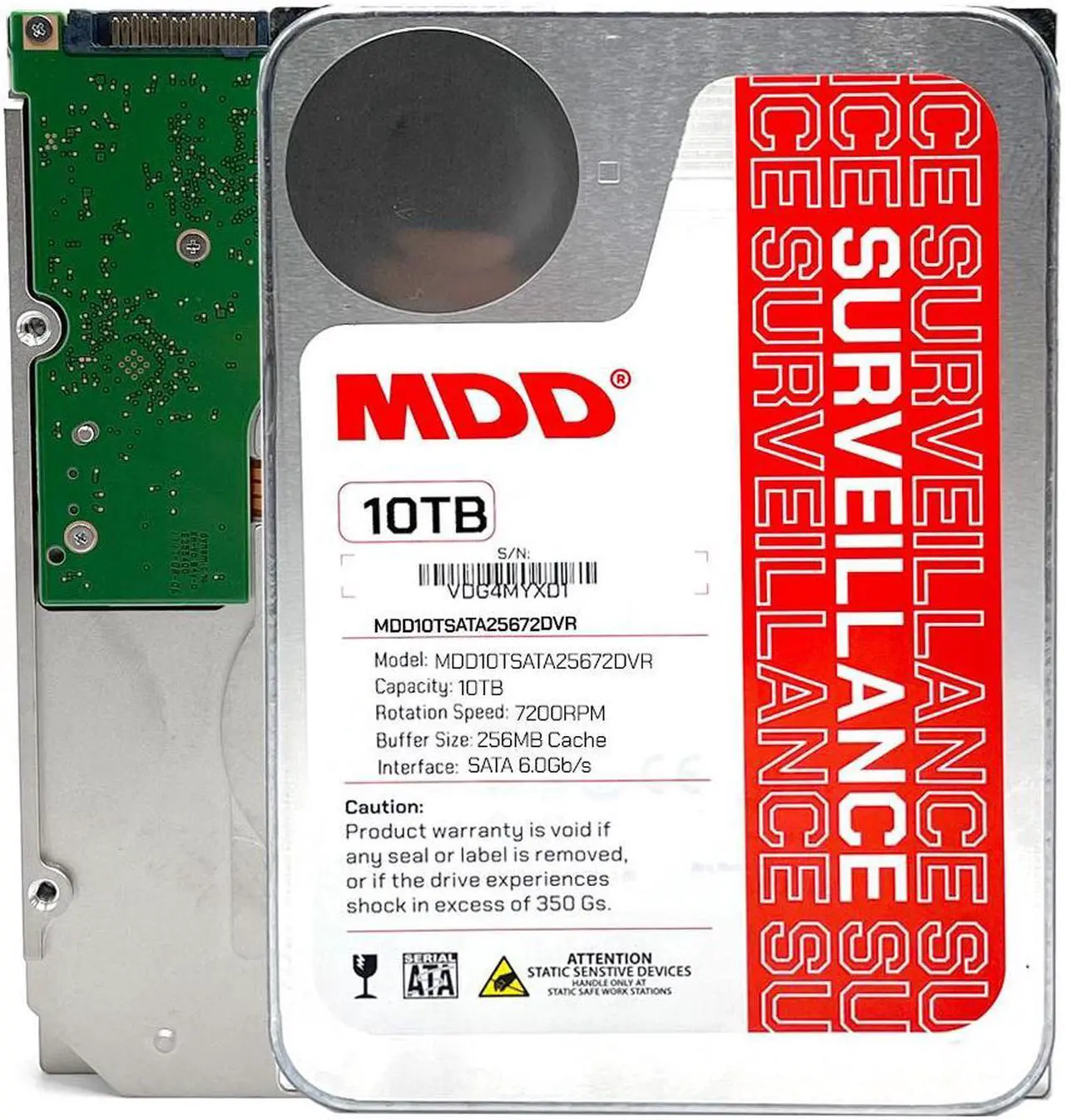 Main image of MDD 10TB 7200RPM SATA 6.0Gb/s 3.5inch 256MB Internal Surveillance Hard Drive (MDD10TSATA25672DVR) - 3 Years Warranty