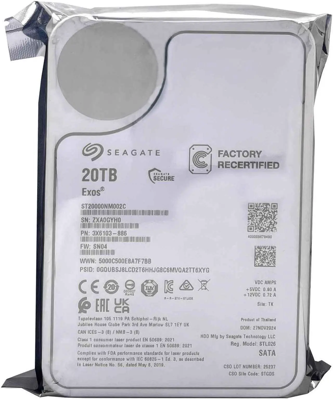 Alt view image 2 of 12 - Seagate Exos ST20000NM002C 20TB 7200RPM SATA 6Gb/s 256MB Cache CMR 3.5-Inch Enterprise Hard Drive