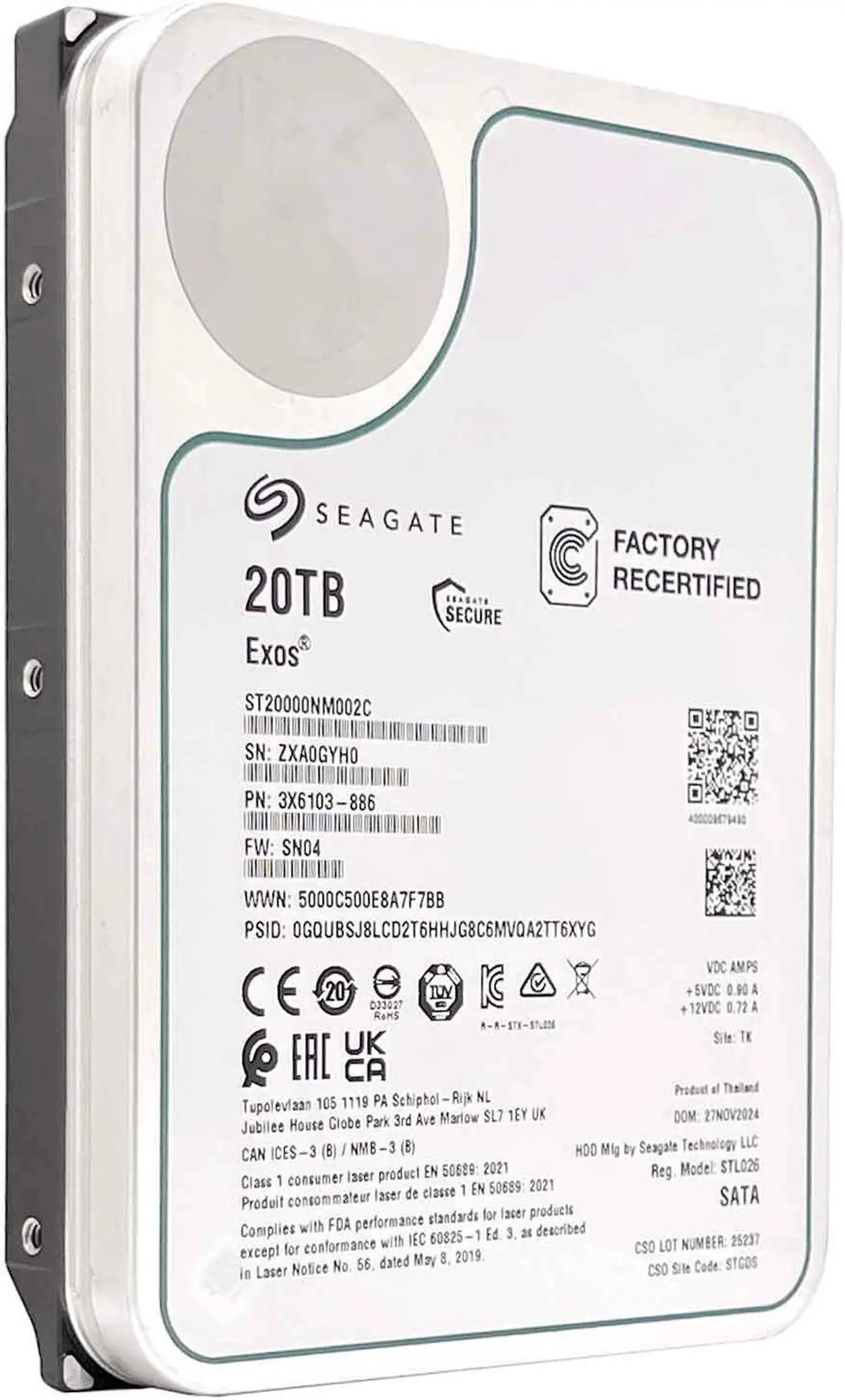 Alt view image 5 of 12 - Seagate Exos ST20000NM002C 20TB 7200RPM SATA 6Gb/s 256MB Cache CMR 3.5-Inch Enterprise Hard Drive