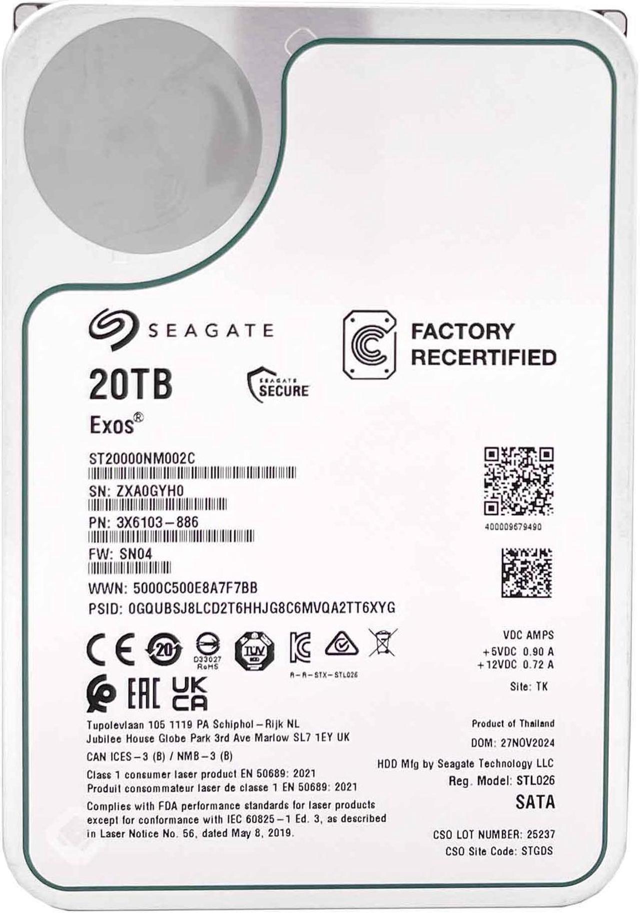 Main image of Seagate Exos ST20000NM002C 20TB 7200RPM SATA 6Gb/s 256MB Cache CMR 3.5-Inch Enterprise Hard Drive