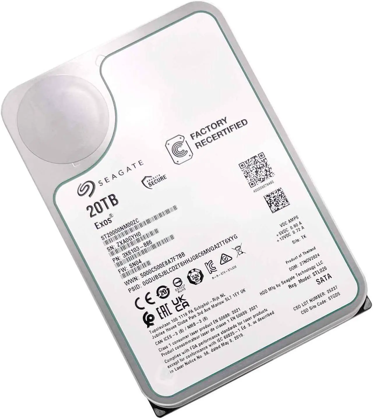 Alt view image 3 of 12 - Seagate Exos ST20000NM002C 20TB 7200RPM SATA 6Gb/s 256MB Cache CMR 3.5-Inch Enterprise Hard Drive