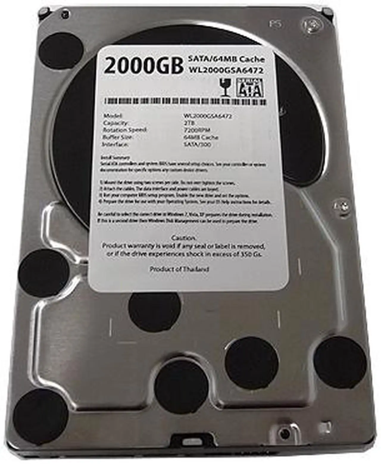 Alt view image 3 of 5 - WL 2 Terabyte (2TB) 64MB Cache 7200RPM SATA2 (3.0Gb/s) 3.5" Internal Destkop Hard Drive (PC/Mac/CCTV DVR)- w/ 1 Year Warranty